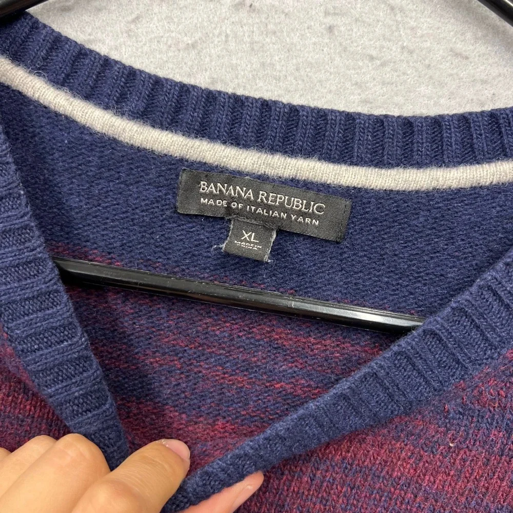 Banana Republic Mens XL Merino Wool Sweater Burgundy Navy Blue Italian Yarn 2523